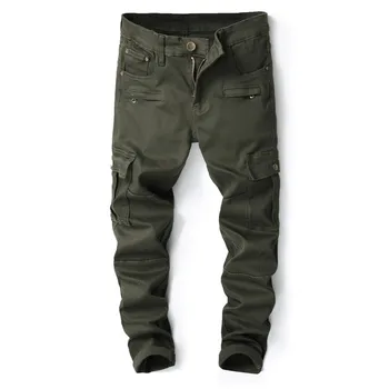 

New Autumn and winter style men's military wind training slim straight cylinder elastic jeans fashion city pants 8009