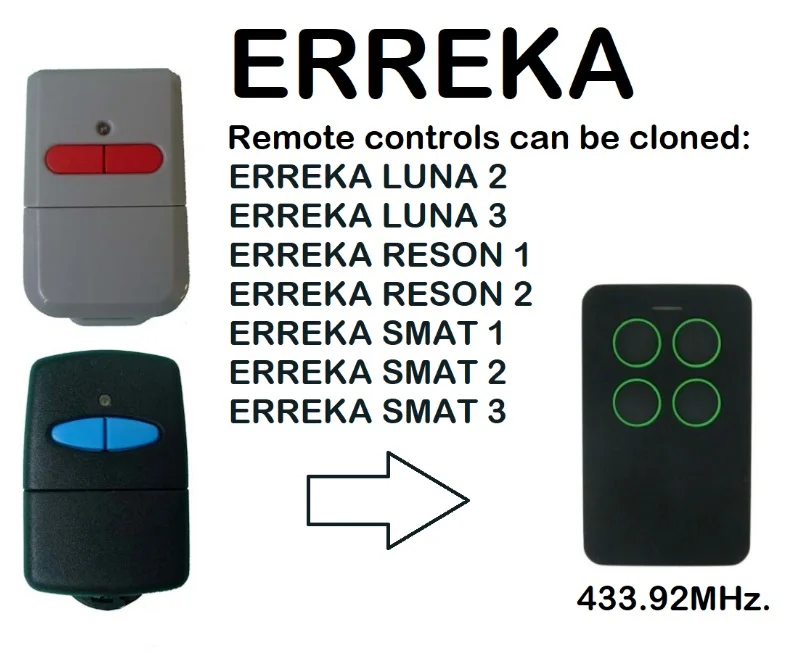 

ERREKA LUNA 2/3 RESON 1/2, SMAT 1/2/3 Remote control Duplicator 433.92MHz.
