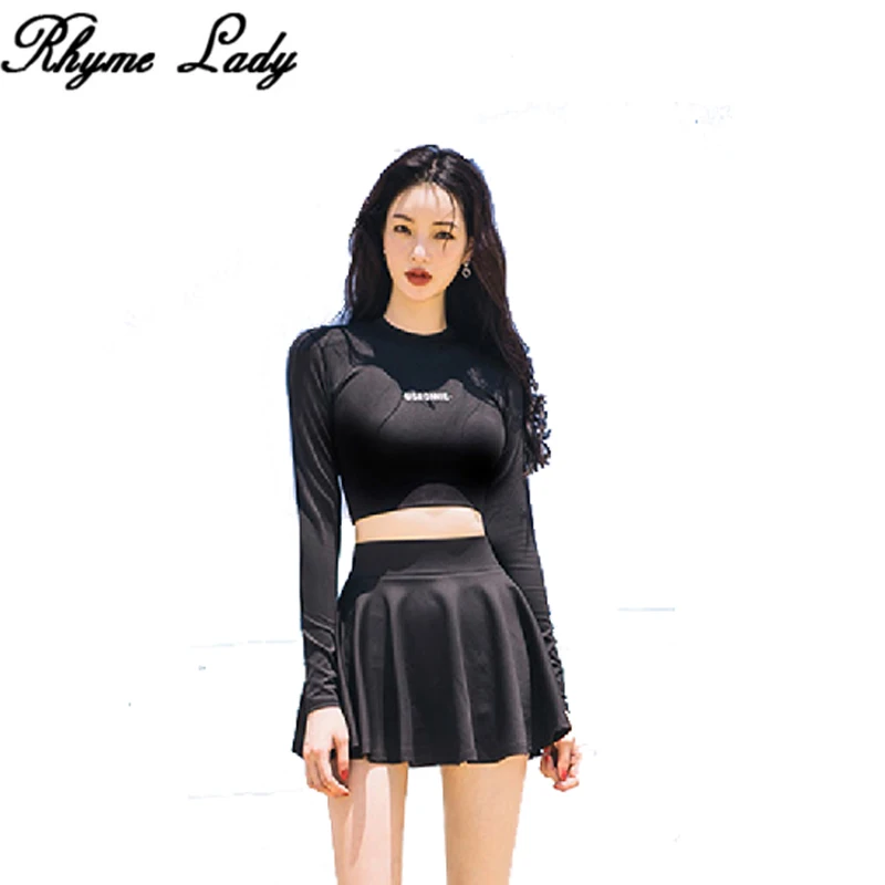 

Rhyme Lady 2018 New design girl two Pieces Rash Guard Long Sleeve solid color Surf Wear Bathing suit sun protective swimwear