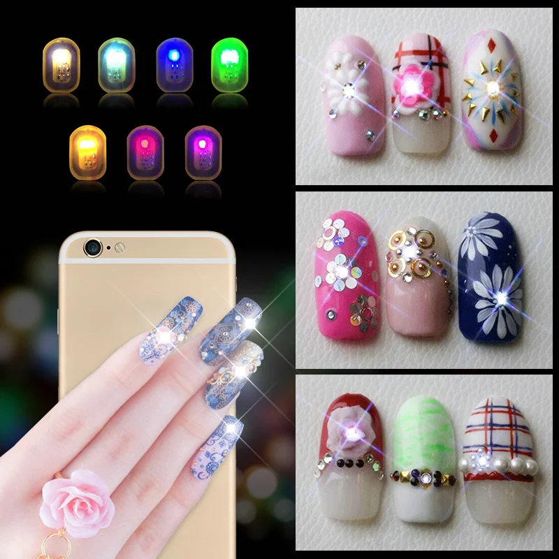 

10pcs Shining Biling 6 Colors Choose Nail Art Tips Stickers Led NFC Machine Flash LED Light Finger Sicker DIY Plastic Luces LED
