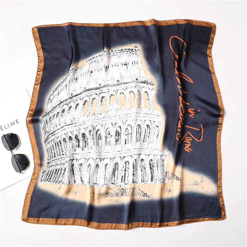 

Women's Square Silk Scarf Ladies Print Summer Shawls and Wraps Female Small Office Scarf Headband Handkerchief Foulard 70*70CM