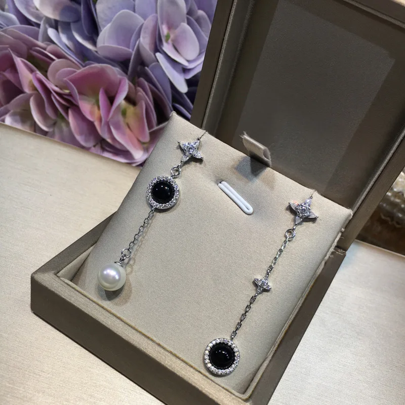 

Fashion Unique Designer Asymmetric Long Tassel Drop Earrings Pure 925 Sterling Silver Quality Zircon Dangle Earrings