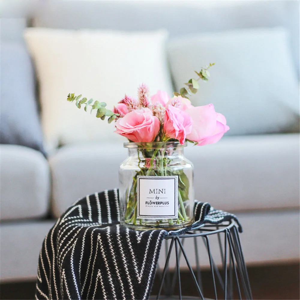 

Nordic Chic Glass Gray Storage Jar Bottle Scandinavian European Transparent Desk Storage Bottle Organizer Flower Container Decor