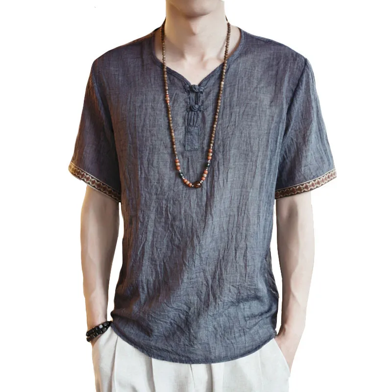 

LEFT ROM 2019 Fashion male summer High grade linen Short sleeve shirts/men's new style pure color slim Fit Casual flax shirts