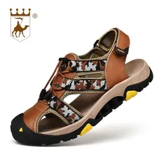 BACKCAMEL Лето Новое поступление Для мужчин дышащие кожаные сандалии открытый мягкой подошве Нескользящая Камуфляжная обувь плюс Размеры