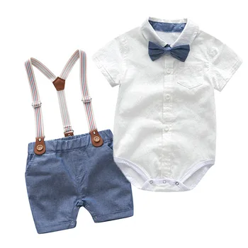 Baby Boys Gentleman Clothes Sets 2019 Summer Wedding Party Birthday Newborn Infant Boy Clothes Tops+Shorts 2Pcs Kids Boy Outfits 1