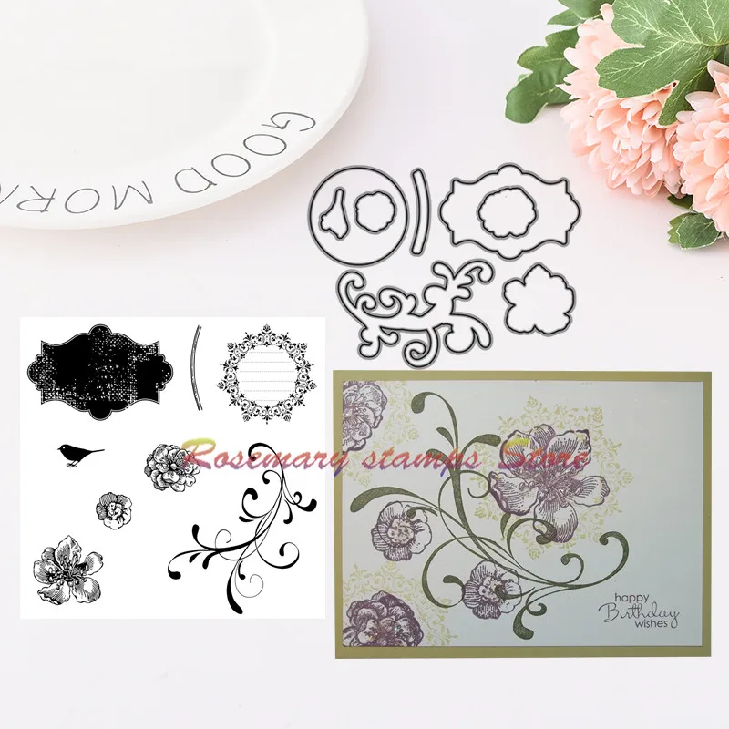 

Rosemary stamps Flower 2 Metal Cutting Dies and stamps DIY Scrapbooking Card Stencil Paper Craft Handmade Album Handbook Home