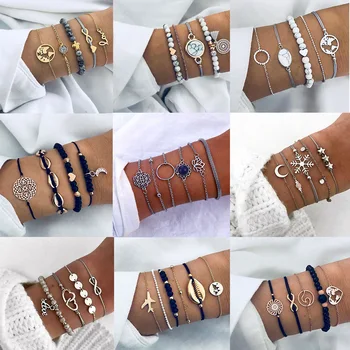 

Bohemian Vintage Multilayer Bracelet Set for Women Tassel Lotus Marble Handmade Bracelet 2019 Trend Wholesale Jewelry