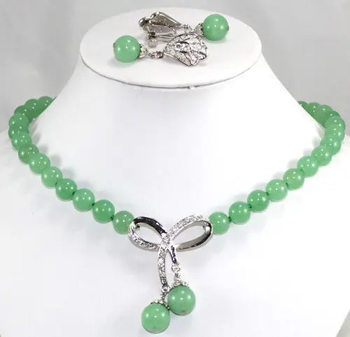 

free shipping>>> FREE SHIPPINGnoblest 10mm green necklace 17 inch + pendant & earrings set (A0425)