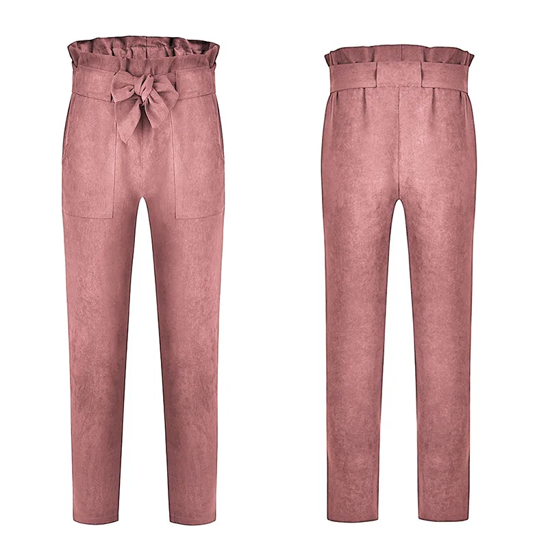 Slim Stripe Belt Office Ladies Trousers Casual Thin Pants For Women High Waist Khaki Green Pants Bow Design High Quality Slim Stripe Belt Office Ladies Trousers Casual Thin Pants For Women High Waist Khaki Green Pants Bow Design High Quality