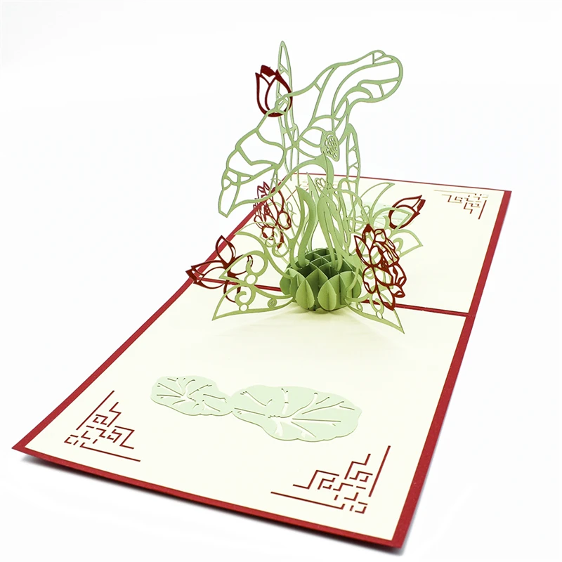  Lotus 3D Pop UP Card Birthday Gift with envelope sticker Flower laser cut invitation Greeting Card  - 32876164943