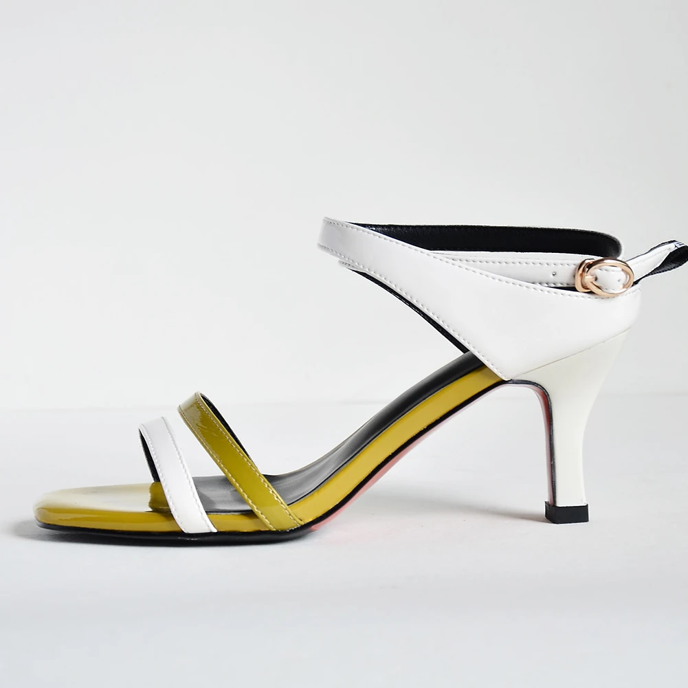 

RIBETRINI Hot Genuine Cow Leather Buckle Strap Fashion Sandals Woman Shoes Strange Style Mix Color Summer Shoes Woman Sandals