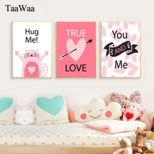 TAAWAA Cat Heart Love Quote Decorative Picture Wall Art Canvas Prints Nursery Nordic Poster for Girl Room Pink Home Decor TAAWAA Cat Heart Love Quote Decorative Picture Wall Art Canvas Prints Nursery Nordic Poster for Girl Room Pink Home Decor