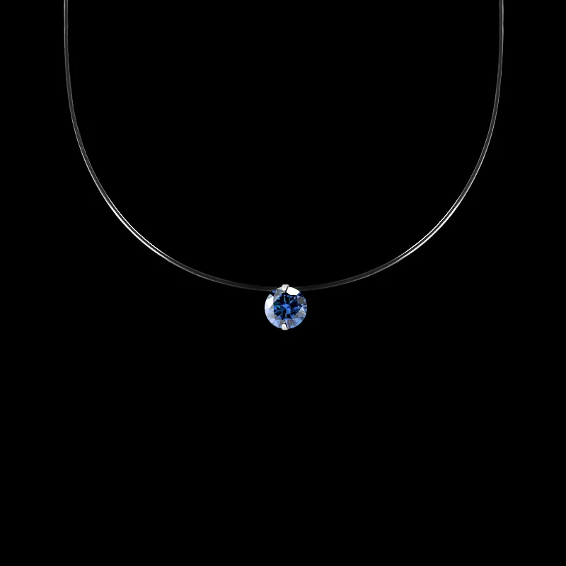 SHUANGR, 9 цветов, женское прозрачное рыболовное ожерелье, серебряная невидимая цепочка, ожерелье, женские Стразы колье-чокер - Окраска металла: 6mm dark blue