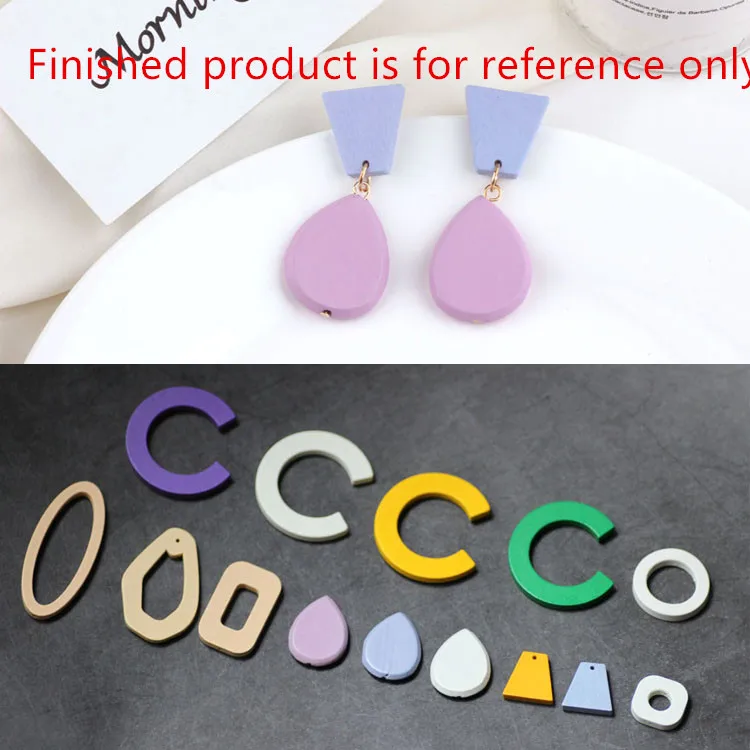 

New arrived 50pcs/lot color print cartoon letter C/geometry Polygonal shape wood beads diy jewelry earrings/garment accessory