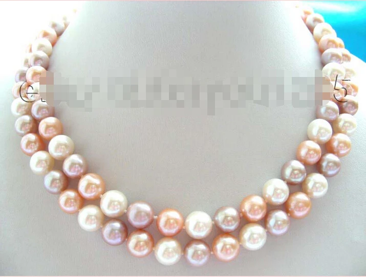 

Double Natural 10mm Round Multicolor pearl Necklace 14KGP
