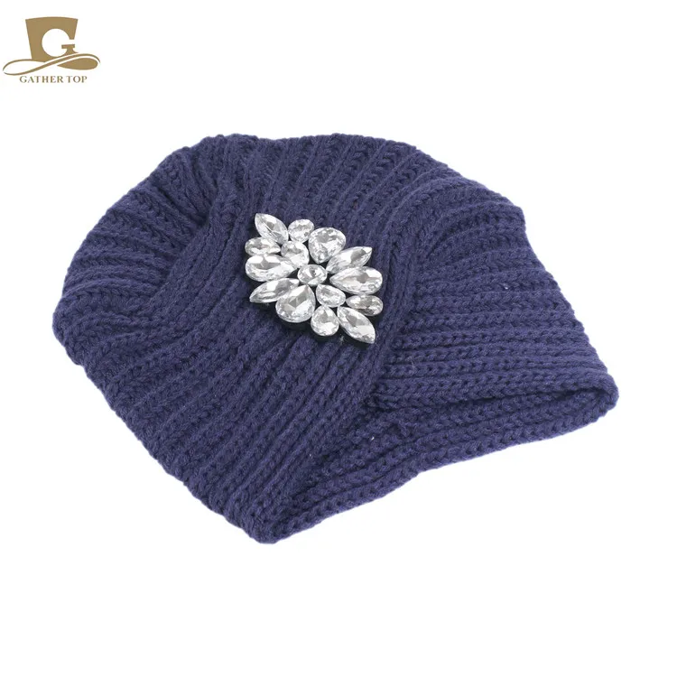 Новая модная зимняя одежда, Bling Beanie шляпа Стразы вязаная чалма Скалли Кепки - Цвет: navy blue