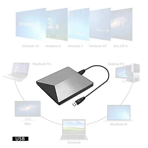 Внешний CD DVD привод горелки плеер USB3.0 ридер оптический привод для Mac OS ноутбука Air iMac Настольный ПК Поддержка Windows10/8/7/XP