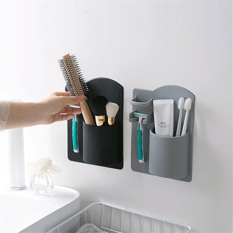 

GOONBQ 1 pc Wall-Mounted Bathroom Holder Silicone Bathroom Organizer Mighty Toothbrush Holder Toothpaste Holder Dropshipping