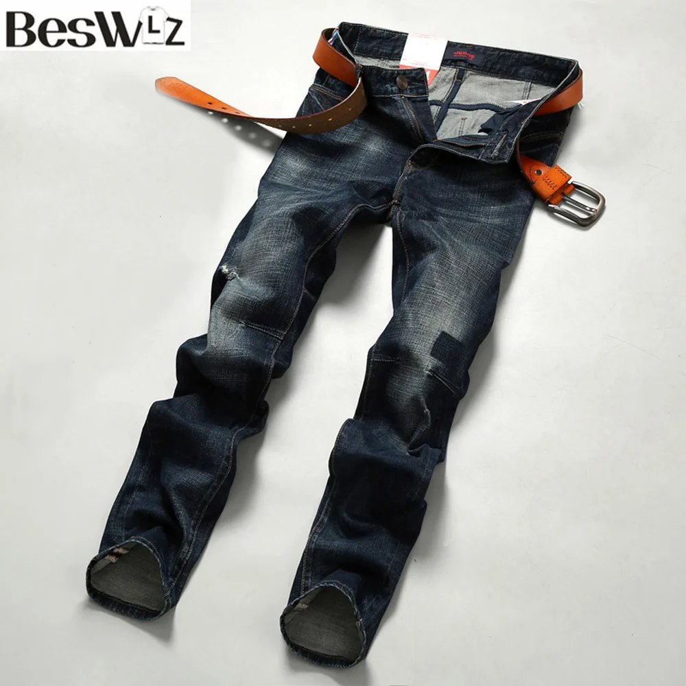 Beswlz Brand Men Denim Jeans Straight Slim Male Cowboy Jeans Pants