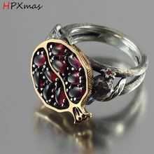 HPXmas, nuevo, antiguo, Vintage, rojo granate, Granada, anillo de piedra Cirrus para mujer, joyería para fiesta y boda A5