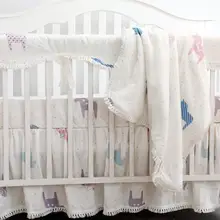 4pcs Blush Coral Pink Ruffle Crib Bedding Set Baby Girl Bedding Blanket Nursery Crib Skirt Baby Girl Crib Bedding Sheet(Unicorn