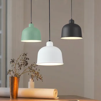 

Nordic Modern Aluminum Simple Chandelier Living Room Dining Room Kitchen Study Bedroom Color Single Head Macaron Chandelier