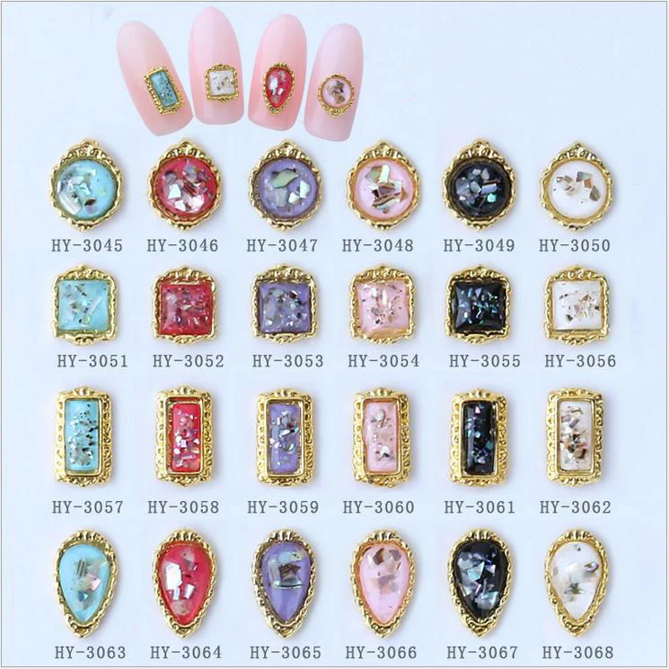 

10pcs/lot, Gold Alloy Different Shapes Nail Art 3d Flat Back Rhinestones Diamonds Glitters Tips Decorations