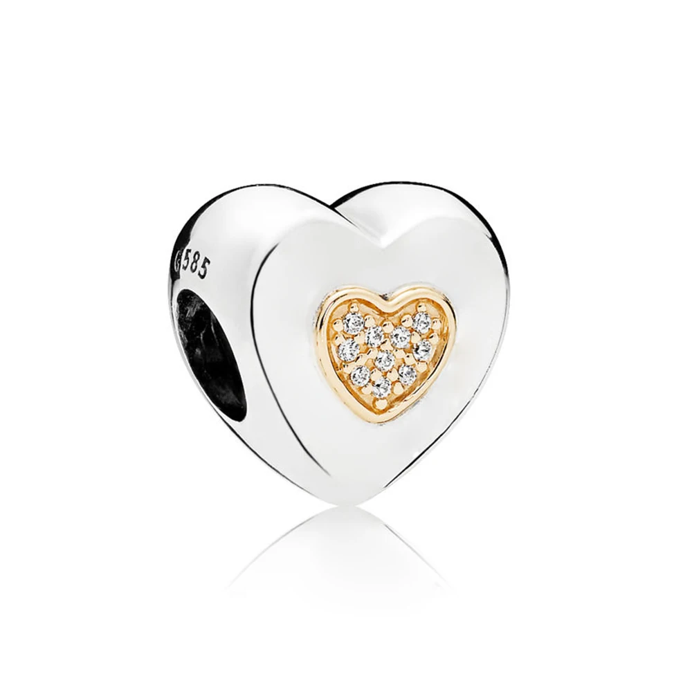

NEW 100% 925 Sterling Silver Signature Heart Charm Clear CZ Bead Fits Original Bracelets DIY Jewelry For Mother Gift