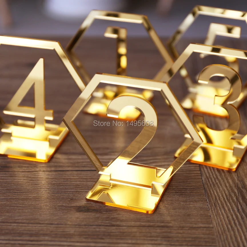 

Hexagon Table Number Signs for Wedding Party Decor,silver or Gold Acrylic Number,Roman Numerals Geometric Boho Centerpiece