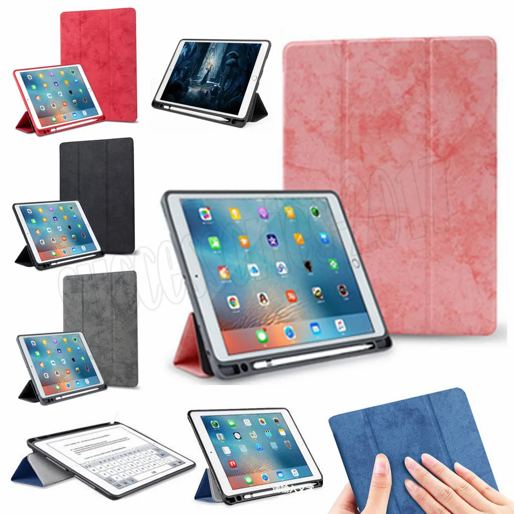 

Suede Leather Stand Cover Pencil Case For iPad 9.7 2017 2018 Tablet Fundas Pen Slot Stand Cases High Quality