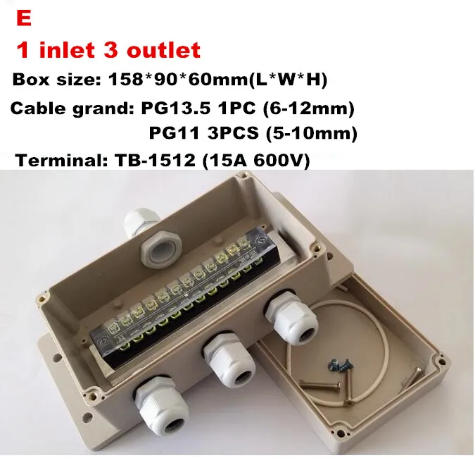 Высокое качество ABS DIY водонепроницаемая распределительная коробка, многофункциональная электрическая распределительная коробка с терминал TB блоки TB1508 TB-1512 - Цвет: E 1 inlet 3 outlet