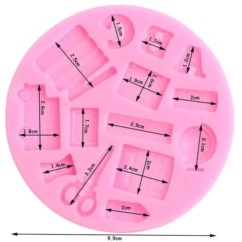 Силиконовая форма для обучения инструменты ГЛОБУС Книга ножницы линейка с изображением автомобиля ручка помадка формы для вечеринки день рождения украшения торта конфеты шоколадная форма