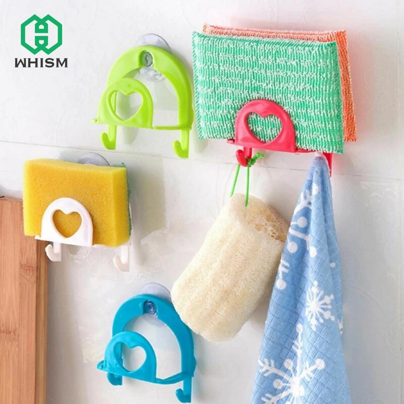 

WHISM Bathroom Kitchen Wall Strong Suction Cleaning Sponge Hook Hangers Sink Towel Rack Hanging Vacuum Sucker