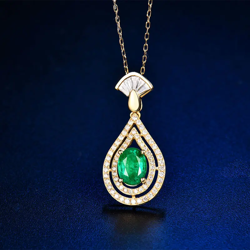 Цепочка с подвеской из желтого золота 14 карат изумрудами|necklace round pendant|necklace pendant