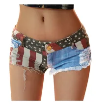 Популярные женские шорты с принтом американского флага США, мини шорты, джинсовые сексуальные джинсовые штаны с заниженной талией и кисточками, шорты с дырками