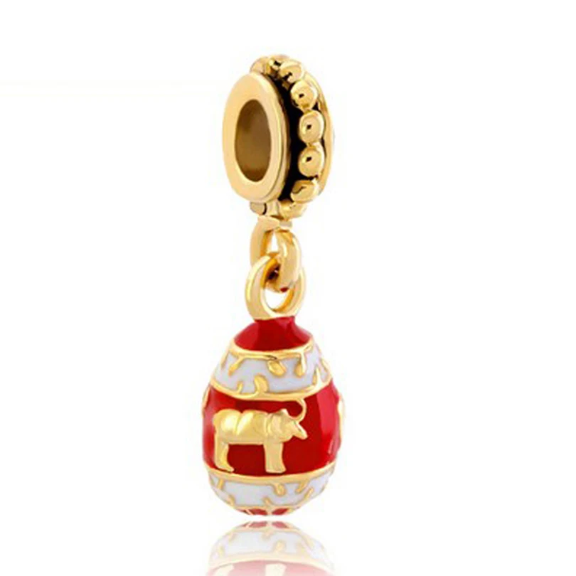 

Free shipping Elephants Hand enameled Faberge egg shaped dangle bead charm Fit Pandora Bracelet