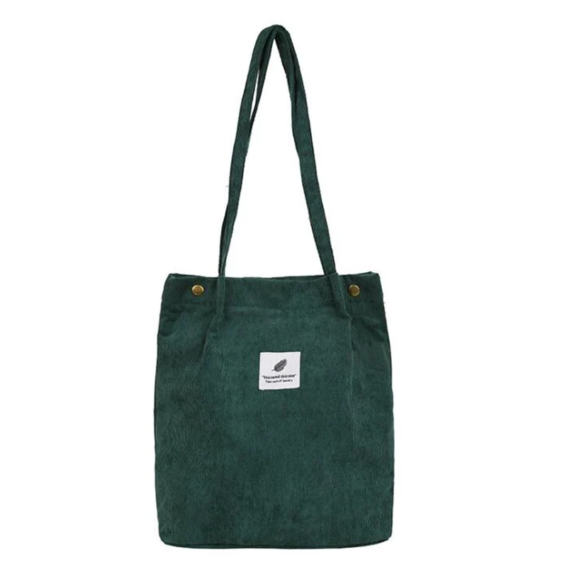 High Capacity Women Corduroy Tote Ladies Casual Solid Color Shoulder Bag Foldable Reusable Women Shopping Beach Bag