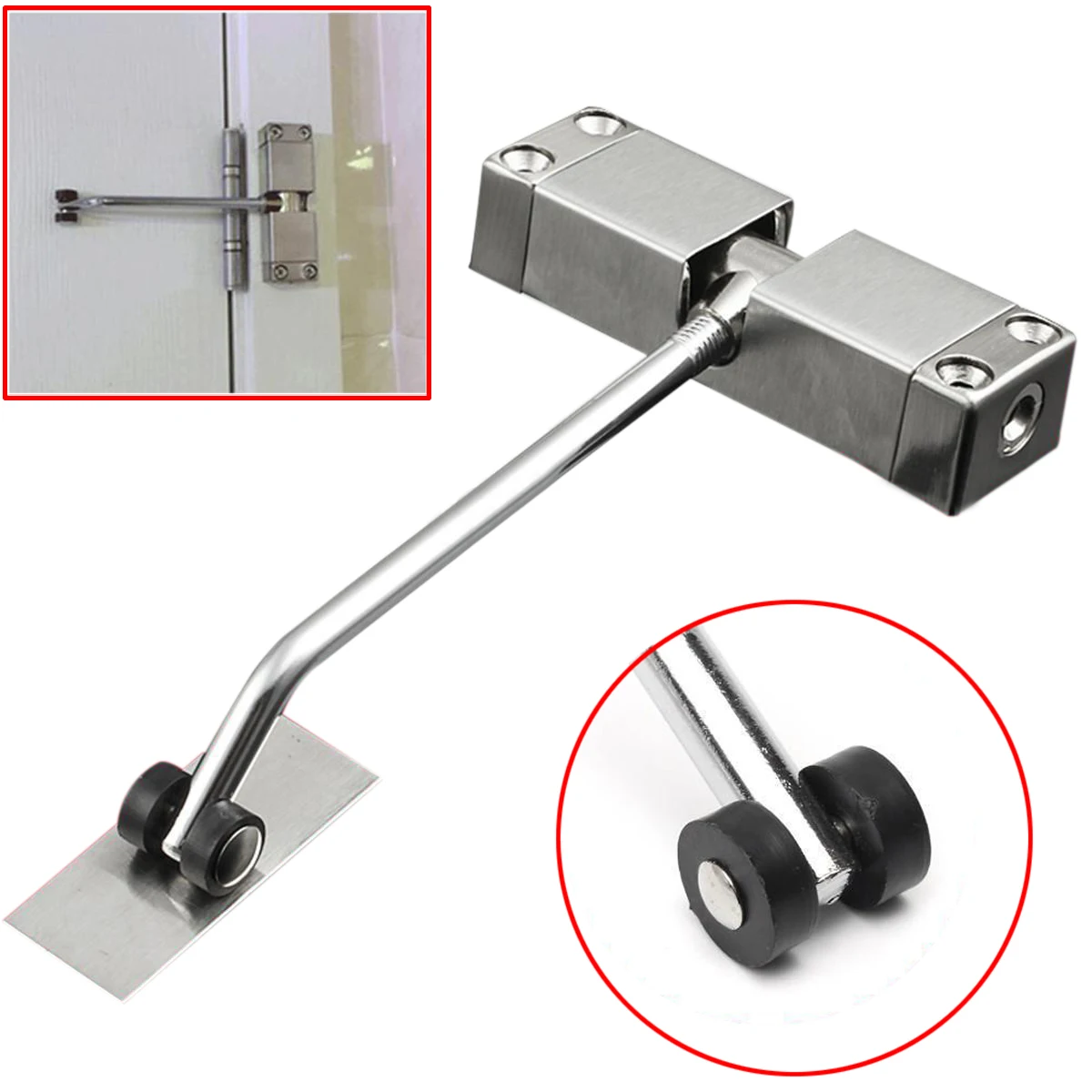 1pc Automatic Mounted Spring Door Closer Stainless Steel Adjustable Surface Door Closer