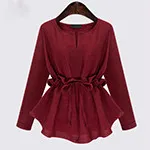 2016-5XL-4XL-3XL-Autumn-Women-Fashion-Casual-V-neck-Ruffles-Sashes-Long-sleeve-Solid-Cotton