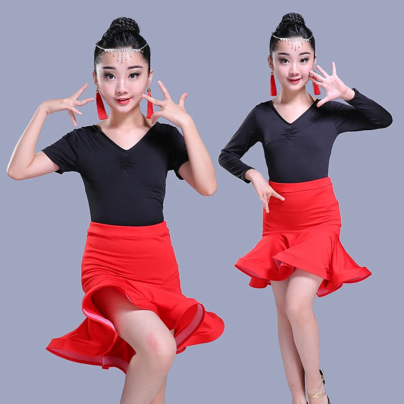Girls short Sleeves Standard Latin Dance Dress Children Ballroom lace skirt Dresses Kids Salsa Rumba Cha Samba Tango | Тематическая
