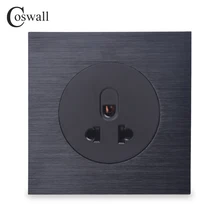 Coswall, роскошная черная алюминиевая панель, универсальная, США, Таиланд, ЕС, настенная розетка, розетка с заземлением, с защитным замком для детей
