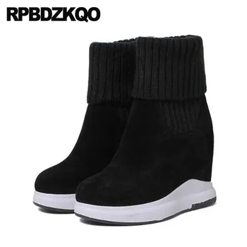 

ankle slim fetish height increased sock wedge extreme high heel casual luxury sneakers shoes black knit women boots winter 2018