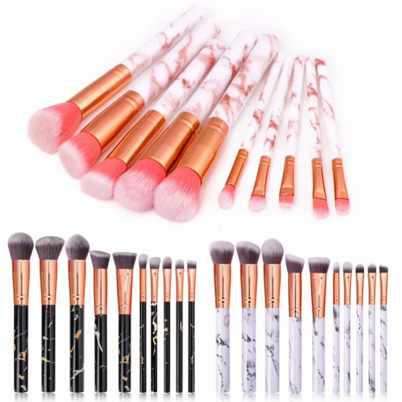 

OLOEY 10Pcs Marble Patten Makeup Brush for Cosmetic Powder Foundation Eyeshadow Lip Make up Brushes Set Beauty Tool maquiagem