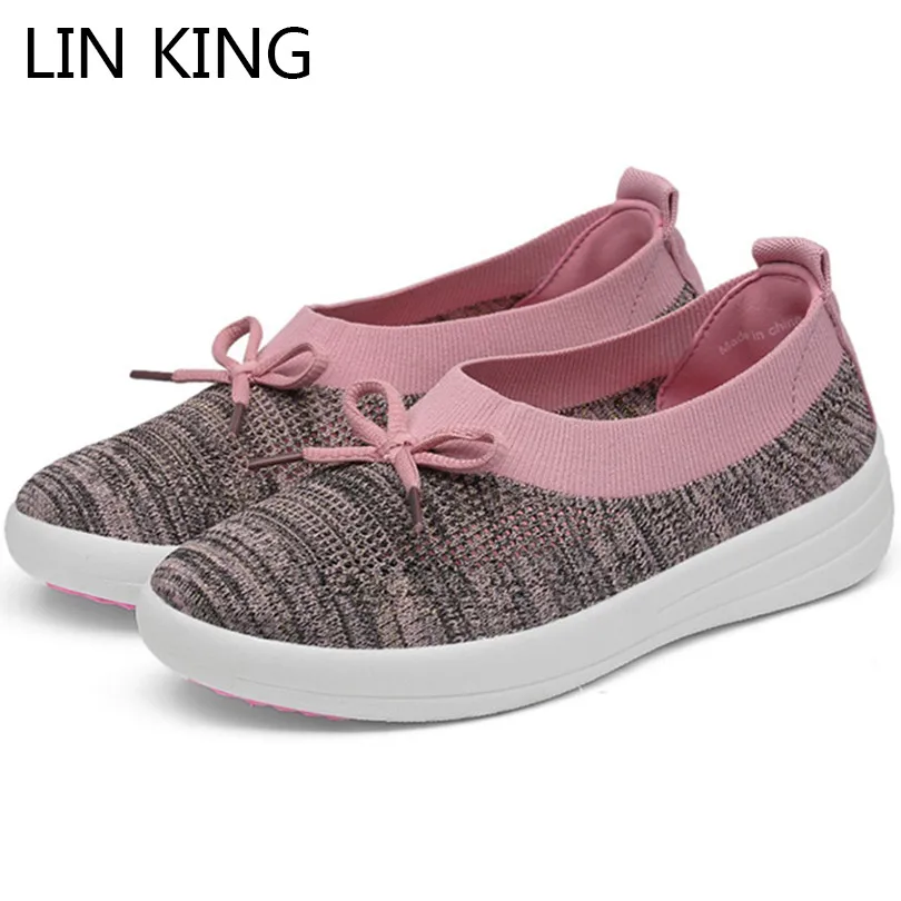 

LIN KING Spring Autumn Women Mesh Flats Casual Shoes Comfortable Anti Skid Pregnant Shoes Soft Sole Sweet Bowtie Lazy Loafers