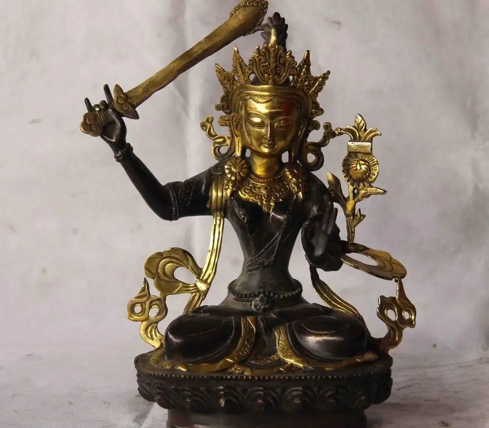 

Tibet Buddhism Bronze copper gild Temple Manjushri Manjusri Bodhisattva Statue