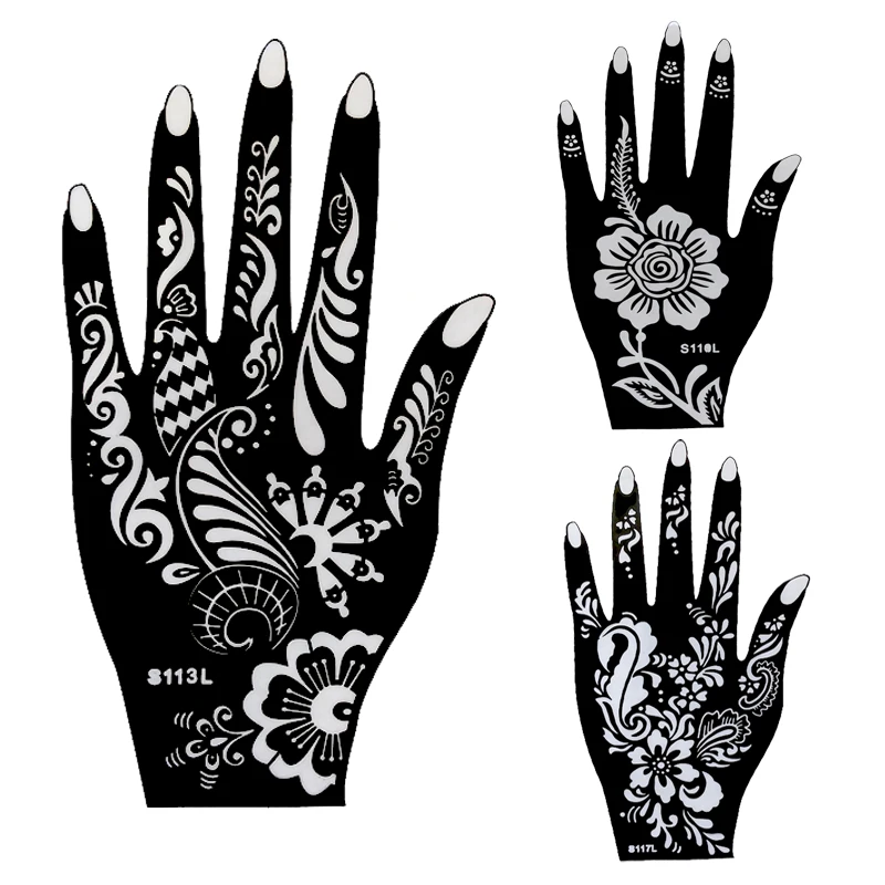 10pcs Hand Henna Tattoo Stencils For Body Paint,flower Glitter Airbrush Mehndi  Henna Tatoo Templates Large Stencil 21*12cm - Tattoo Stencils - AliExpress