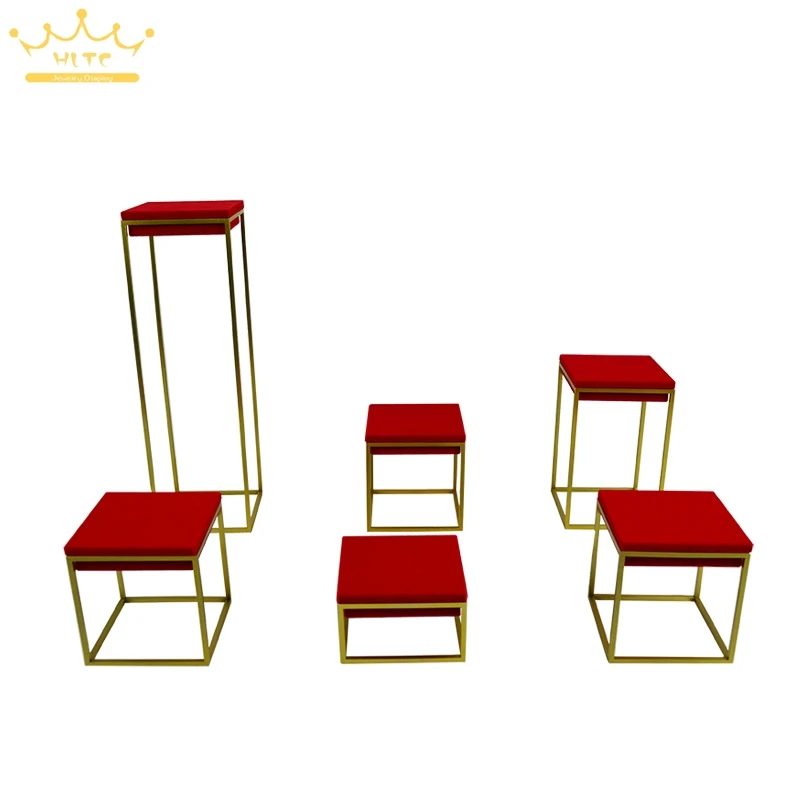 Newest Stainless Steel Jewelry Display Stand Showcase Red Velvet Jewellery Display Rack Stand Holder