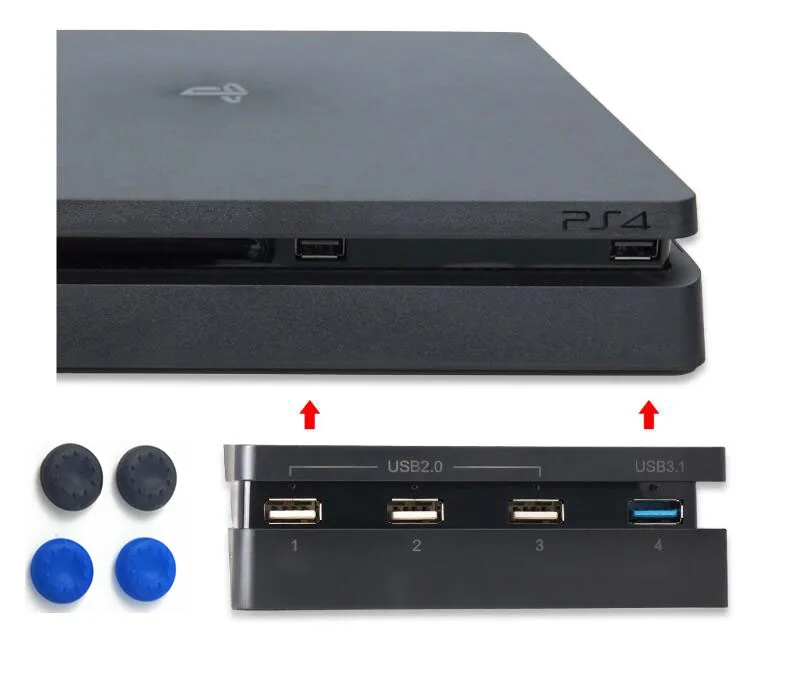 4-в-1 PS4 Тонкий адаптер usb-хаб 1 порт USB 3,0+ 3 порта USB 2,0 s для sony playstation 4 тонкий PS4 тонкий консоль высокая скорость+ 4 колпачка