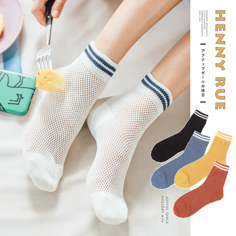 

Spring and summer new ladies socks Japanese cotton hollow mesh breathable two bars students casual comfortable sports socks